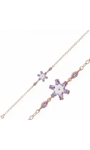 Gümüş Rose Lila Lotus Çiçeği Bileklik