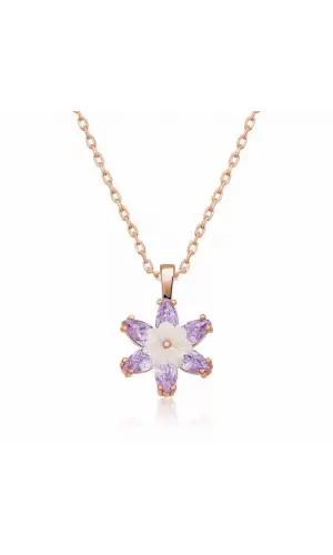 Gümüş Rose Lila Lotus Çiçeği Kolye