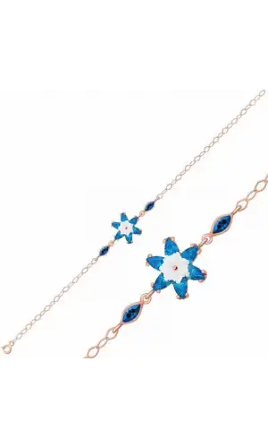 Gümüş Rose Mavi Lotus Çiçeği Bileklik