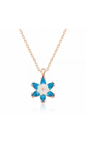 Gümüş Rose Mavi Lotus Çiçeği Kolye