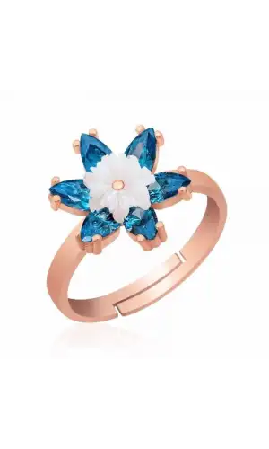 Gümüş Rose Mavi Lotus Çiçeği Yüzük