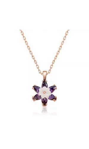 Gümüş Rose Mor Lotus Çiçeği Kolye
