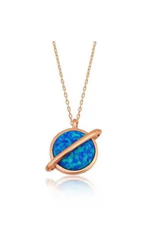 Gümüş Rose Opal Taşlı Gezegen Bayan Kolye