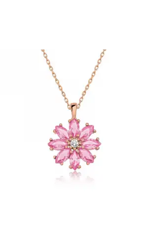 Gümüş Rose Pembe Çiçek Kolye