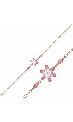 Gümüş Rose Pembe Lotus Çiçeği Bileklik