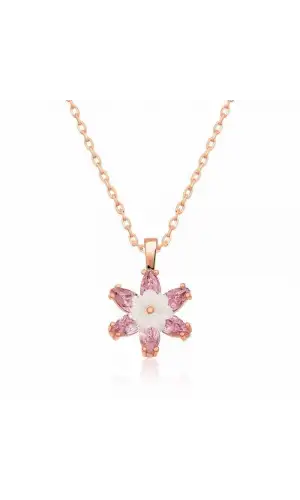 Gümüş Rose Pembe Lotus Çiçeği Kolye