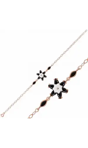 Gümüş Rose Siyah Lotus Çiçeği Bileklik