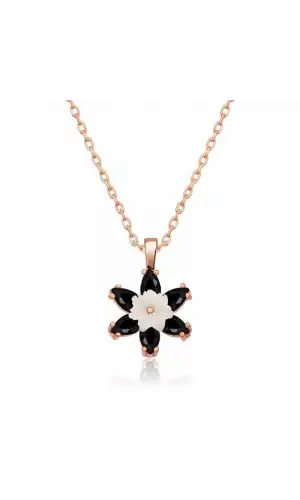 Gümüş Rose Siyah Lotus Çiçeği Kolye