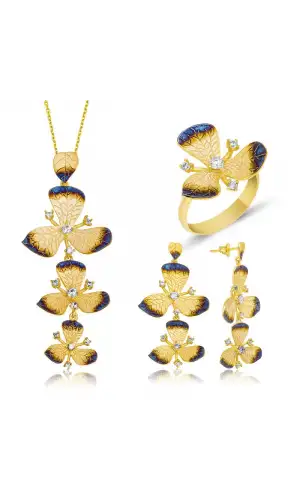 Gümüş Sarı Çiçek Bayan Set