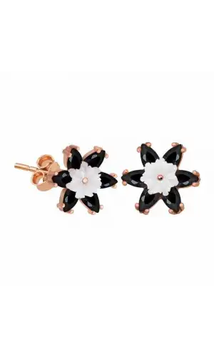 Gümüş Siyah Lotus Çiçeği Küpe