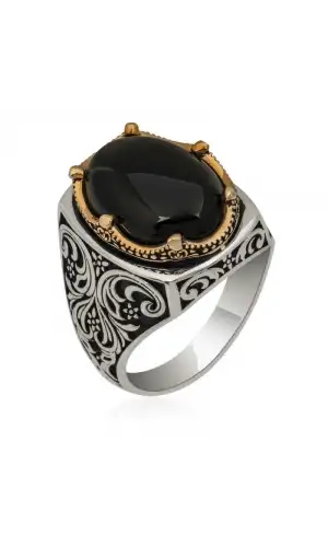 Gümüş Siyah Zirkon Taşlı Erkek Yüzük