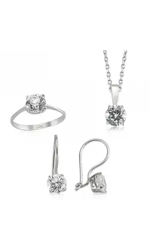 Gümüş Tek Taş Bayan Set
