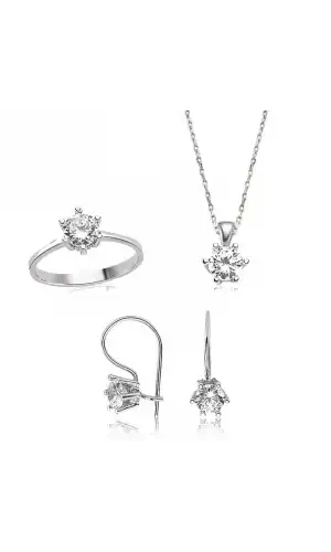 Gümüş Tek Taş Bayan Set