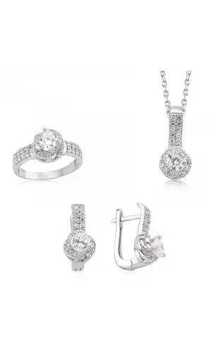 Gümüş Tek Taş Bayan Set
