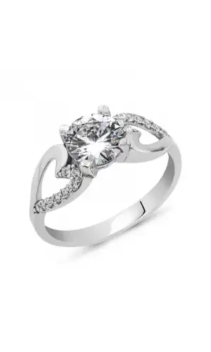 Gümüş Tek Taş Kalp Yüzük