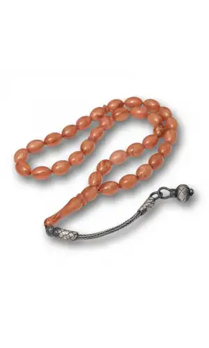 Gümüş Top Kazaz Püsküllü Sıkma Kehribar Tesbih