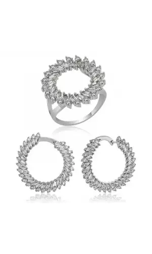 Gümüş Trapez Taşlı Bayan Set