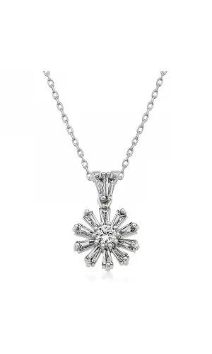 Gümüş Trapez Taşlı Çiçek Bayan Kolye