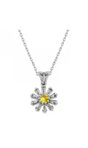 Gümüş Trapez Taşlı Çiçek Bayan Kolye