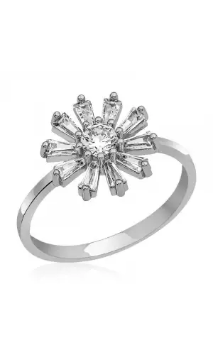 Gümüş Trapez Taşlı Çiçek Bayan Yüzük