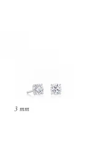 Gümüş Yuvarlak Tek Taş Zirkon Küpe - 3 mm