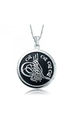 Gümüş Yuvarlak Tuğralı Bayan Kolye