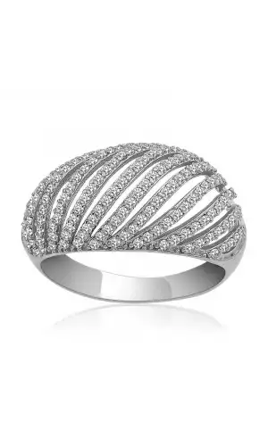 Gümüş Zirkon Taşlı Bombeli Bayan Yüzük