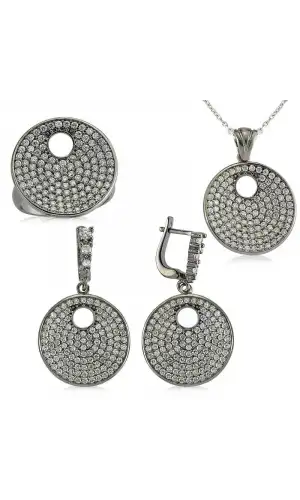Gümüş Zirkon Taşlı Yuvarlak Bayan Set