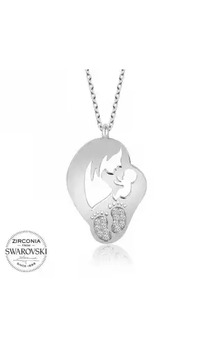 Swarovski Taşlı Gümüş Anne Bebek Bayan Kolye