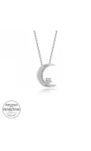 Swarovski Taşlı Gümüş Ayyıldız Bayan Kolye