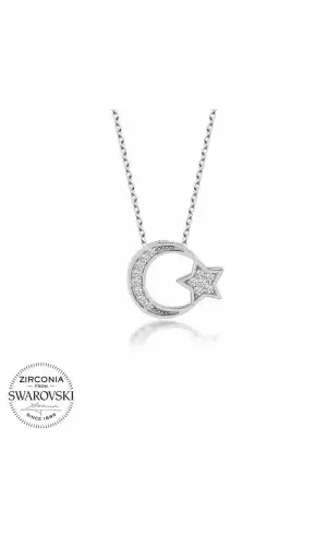 Swarovski Taşlı Gümüş Ayyıldız Bayan Kolye