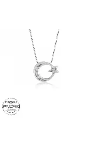 Swarovski Taşlı Gümüş Ayyıldız Bayan Kolye