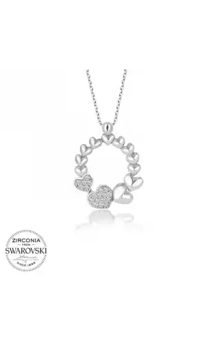 Swarovski Taşlı Gümüş Çember Kalp Bayan Kolye