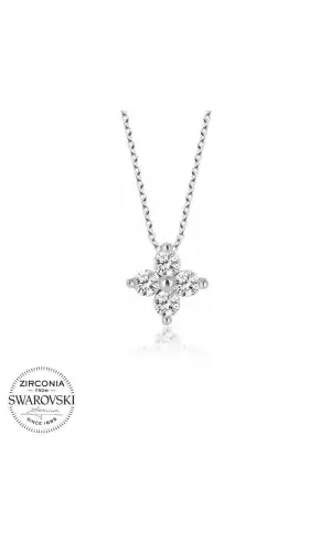 Swarovski Taşlı Gümüş Çiçek Bayan  Kolye