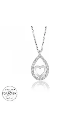 Swarovski Taşlı Gümüş Damla Kalp Bayan Kolye