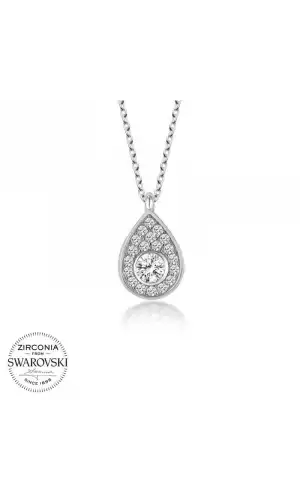 Swarovski Taşlı Gümüş Damla Tektaş Bayan Kolye