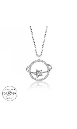 Swarovski Taşlı Gümüş Gezegen Bayan Kolye