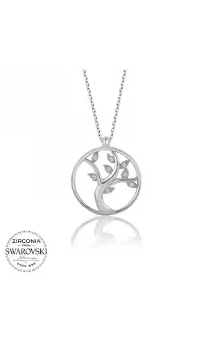 Swarovski Taşlı Gümüş Hayat Ağacı Bayan Kolye