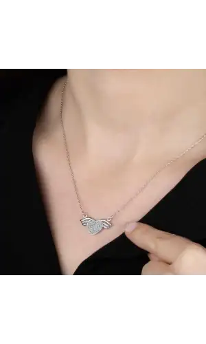 Swarovski Taşlı Gümüş Kalp Bayan Kolye