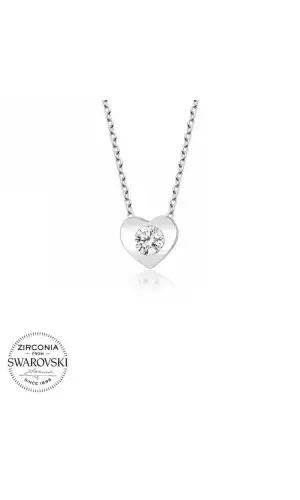 Swarovski Taşlı Gümüş Kalp Bayan Kolye
