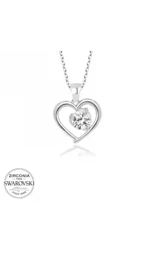 Swarovski Taşlı Gümüş Kalp Bayan Kolye
