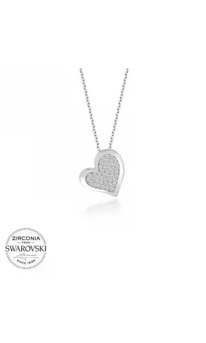 Swarovski Taşlı Gümüş Kalp Bayan Kolye