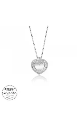 Swarovski Taşlı Gümüş Kalp Bayan Kolye