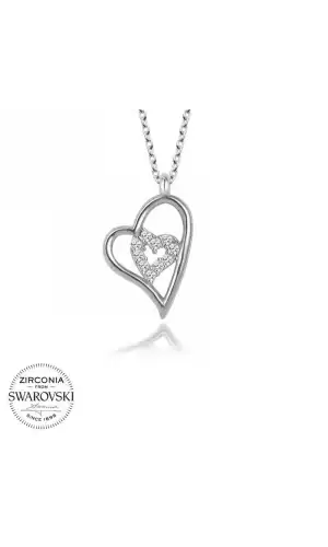 Swarovski Taşlı Gümüş Kalp Bayan Kolye