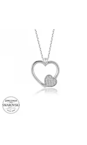 Swarovski Taşlı Gümüş Kalp Bayan Kolye