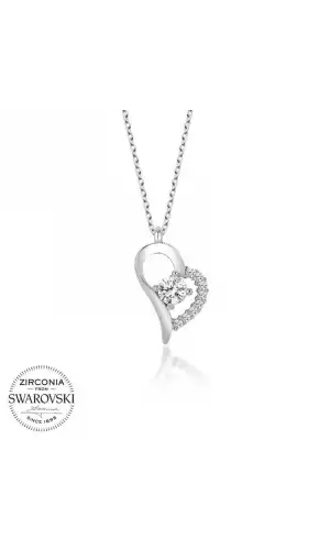 Swarovski Taşlı Gümüş Kalp Tektaş Bayan Kolye