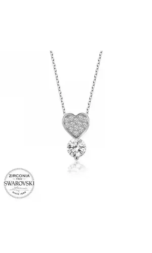 Swarovski Taşlı Gümüş Kalp Tektaş Bayan Kolye