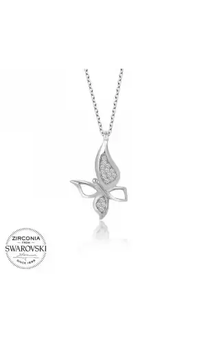 Swarovski Taşlı Gümüş Kelebek Bayan Kolye