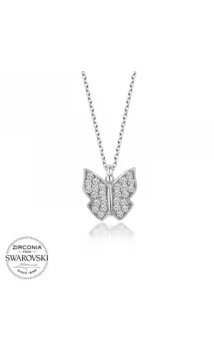 Swarovski Taşlı Gümüş Kelebek Kolye