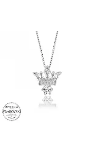 Swarovski Taşlı Gümüş Kral Tacı Bayan Kolye